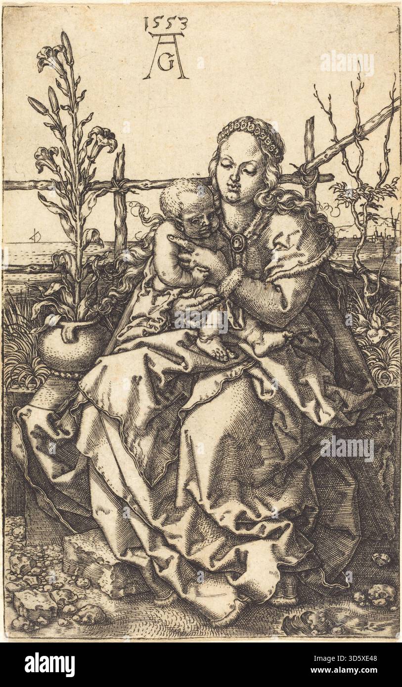 This 1553 engraving by Heinrich Aldegrever depicts the Virgin Mary ...