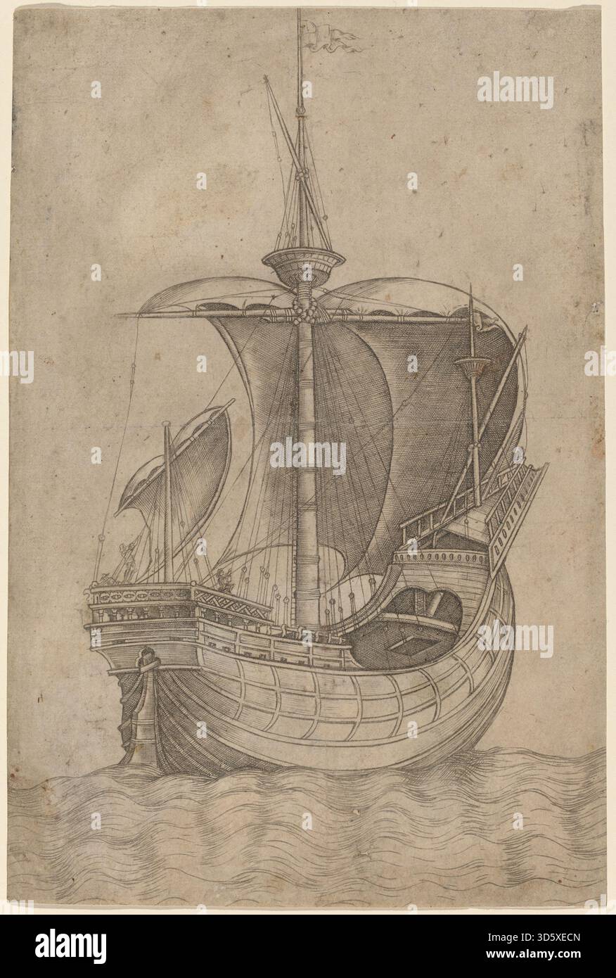 This Italian 15th-century print, circa 1480–1500, depicts a carrack ...