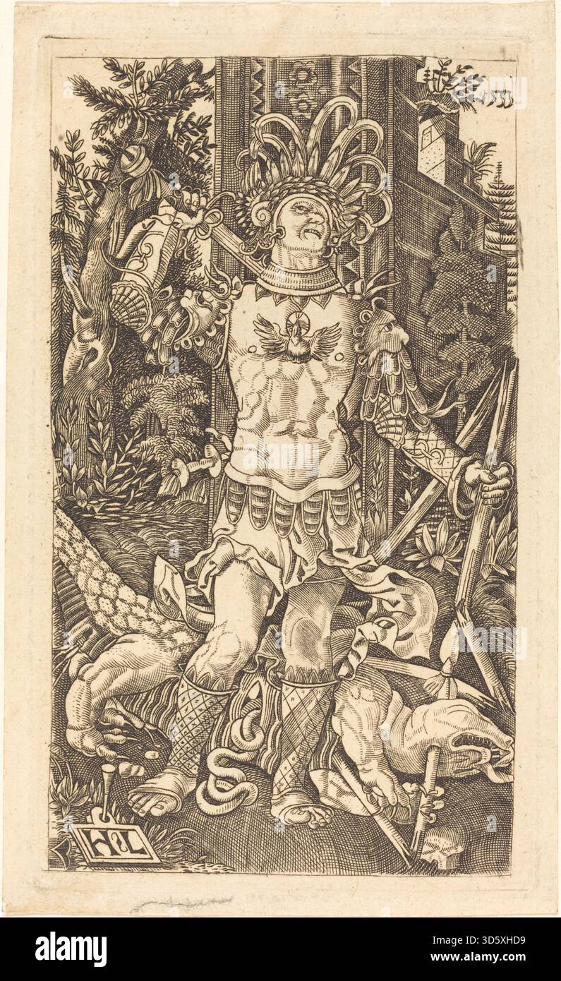This engraving 'Saint George Standing' by Master HL, 1533, depicts ...
