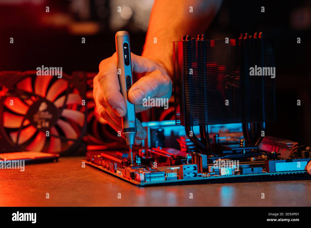 Technician repairing Computer pc, Hardware maintenance Engineering Stock Photo