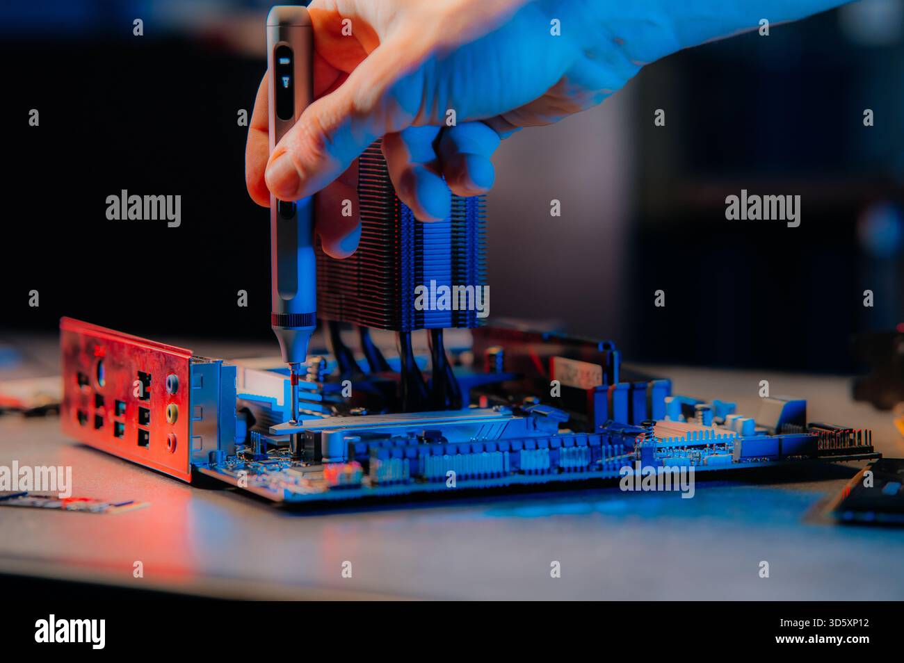 Technician repairing Computer pc, Hardware maintenance Engineering Stock Photo