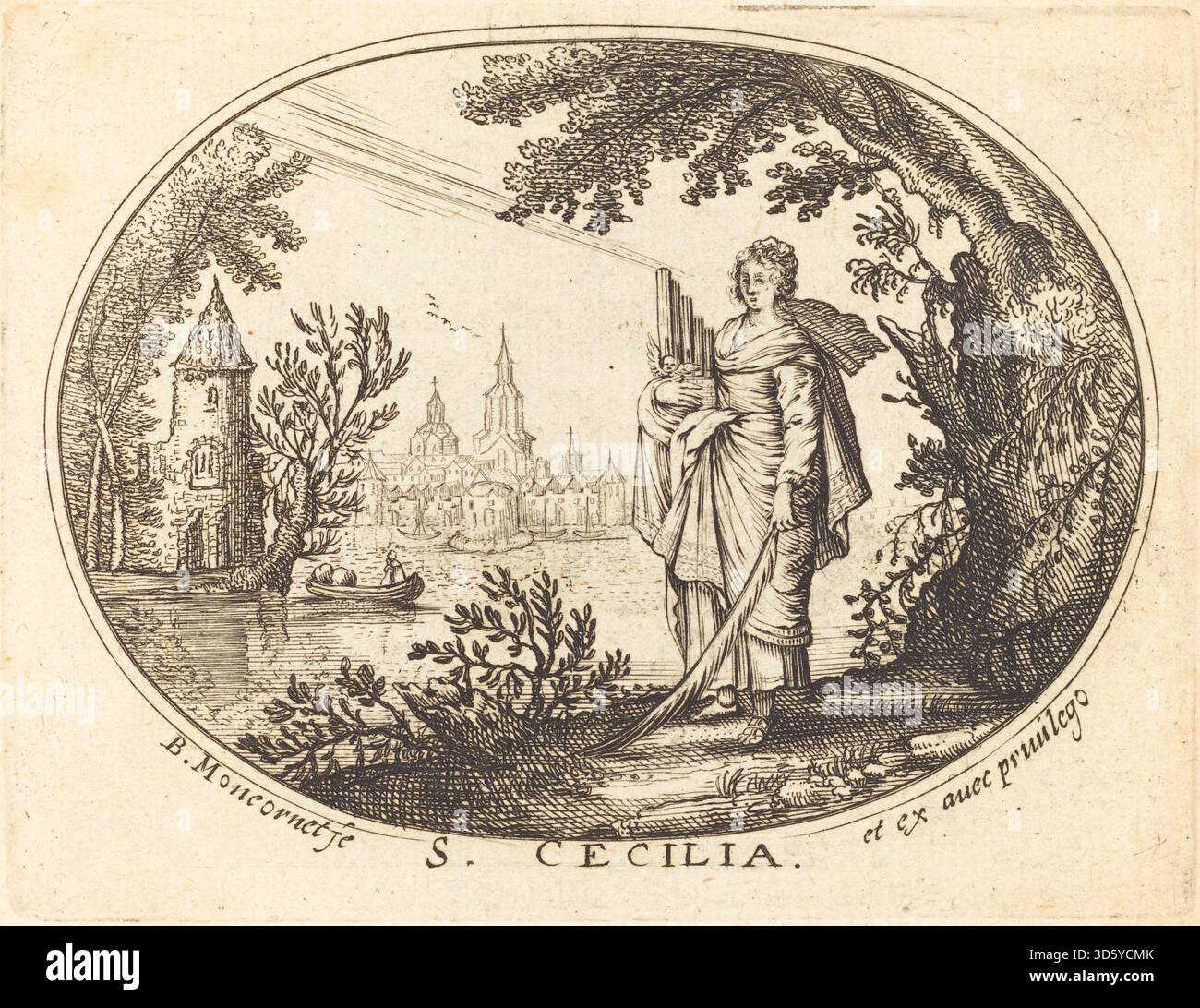Engraving by Balthasar Moncornet showing Saint Cecilia in landscape ...