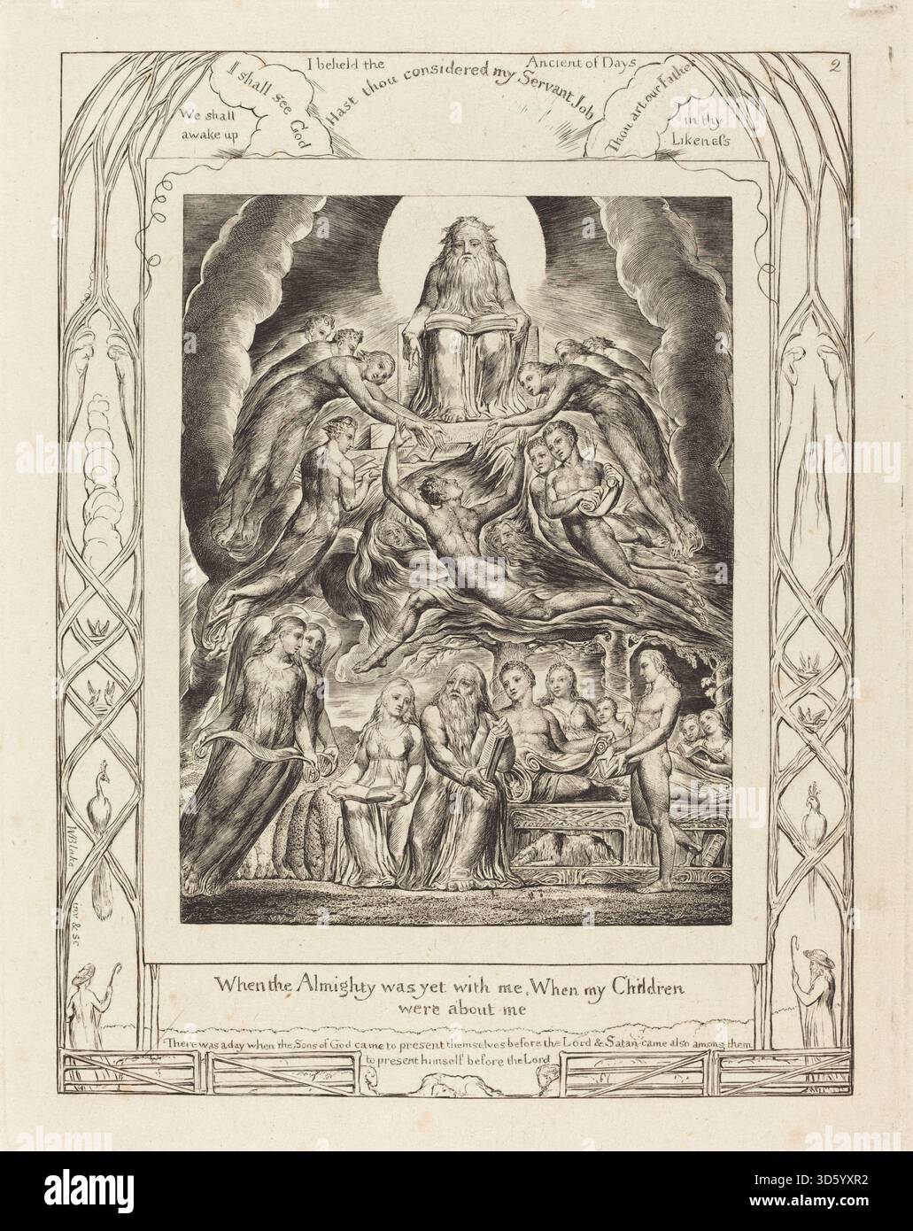 A detailed illustration by William Blake from 1825 showing Satan before ...