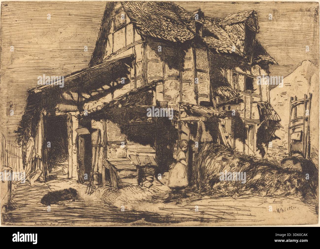 This painting depicts an unsafe urban tenement building, showing ...