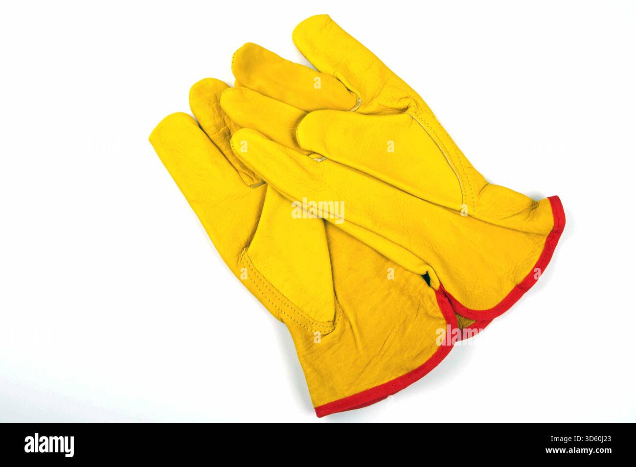 yellow leather work gloves on a white background Stock Photo