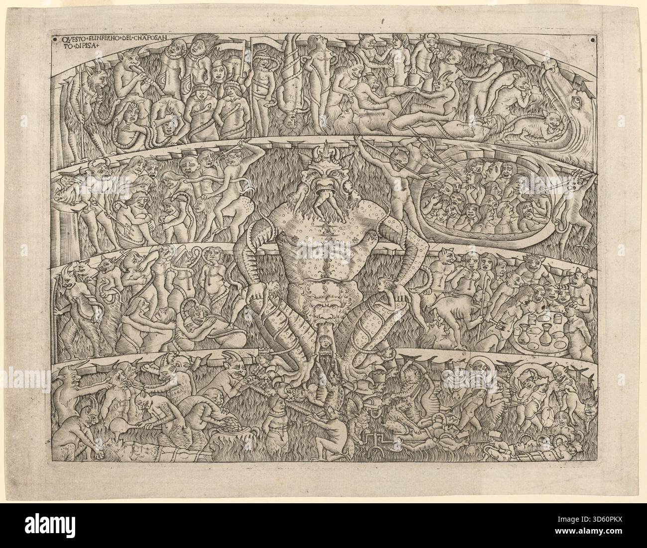 This Italian 15th-century print, circa 1480–1500, depicts The Inferno ...