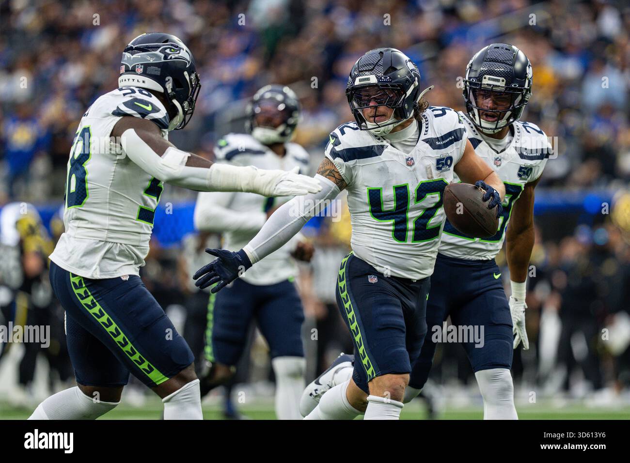 Drake Seahawks Seattle Seahawks linebacker Drake Thomas (42) celebrates a fumble ...