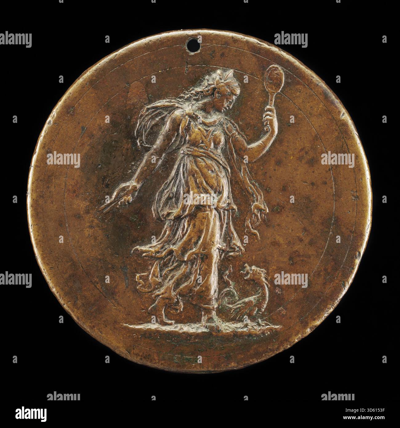 Reverse of a 16th-century Milanese medal depicting Prudence holding a ...