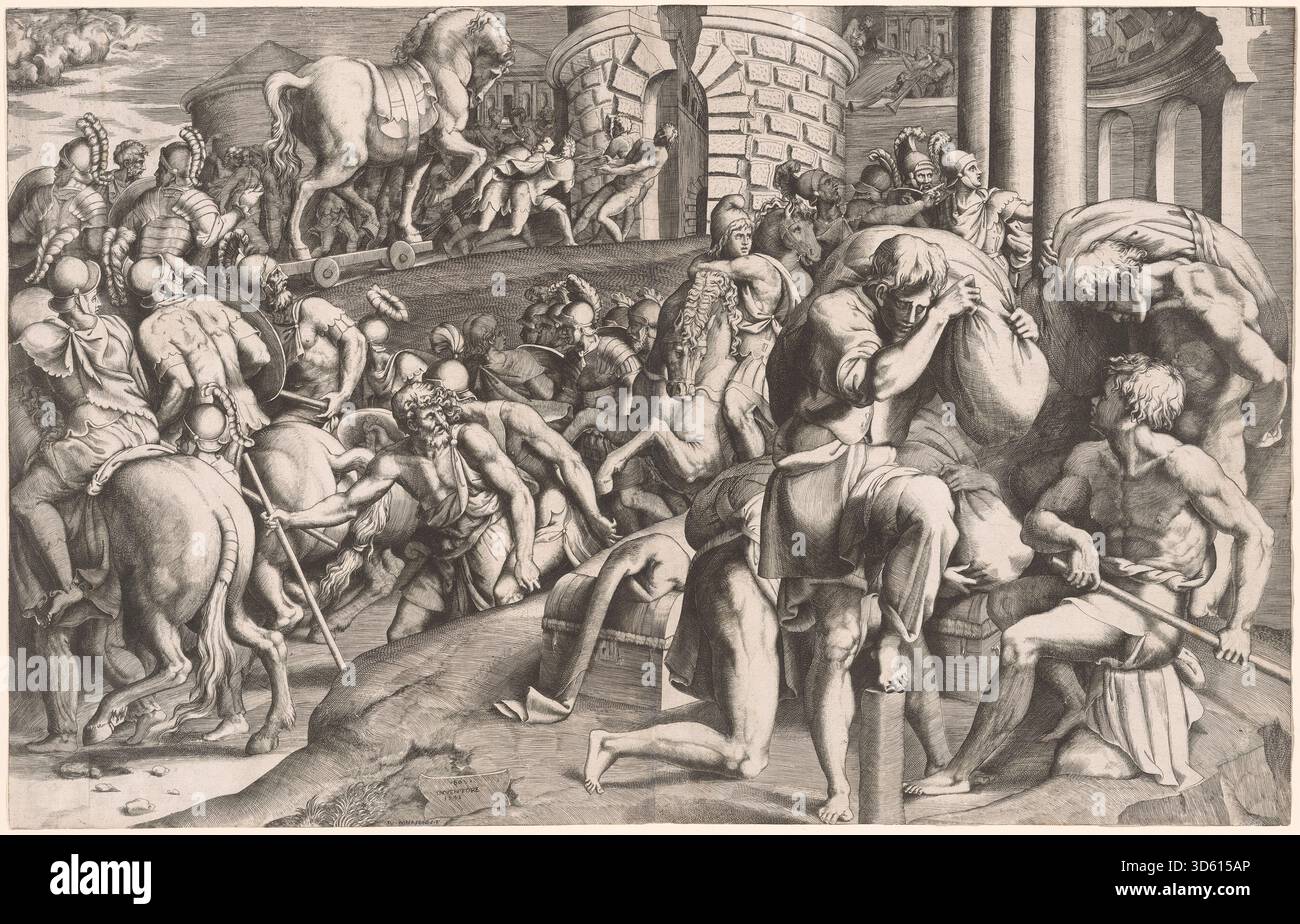 Renaissance Eave Ropes Engraving by Giulio Bonasone after Francesco Primaticcio depicting ...