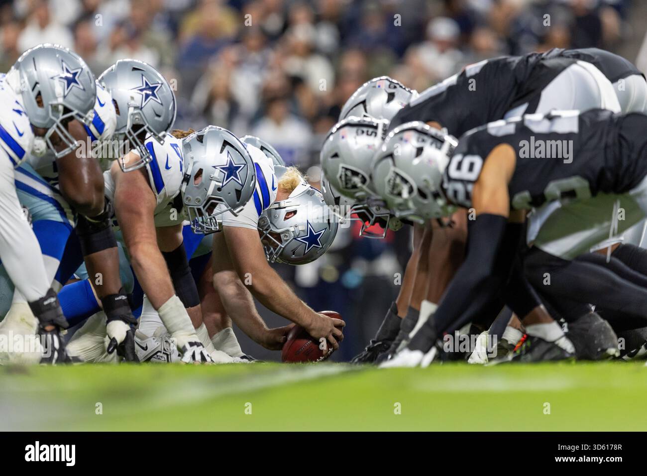 The Dallas Cowboys line up against the Las Vegas Raiders in an NFL ...