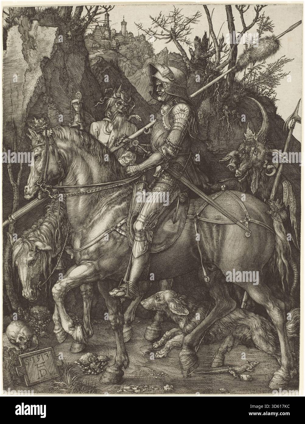 Albrecht Dürer's 1513 engraving, Knight, Death and Devil, depicts an ...