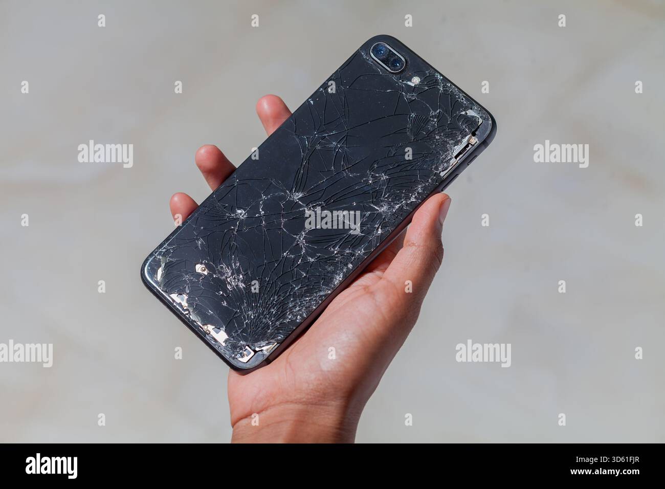 Cracked mobile phone display screen Stock Photo