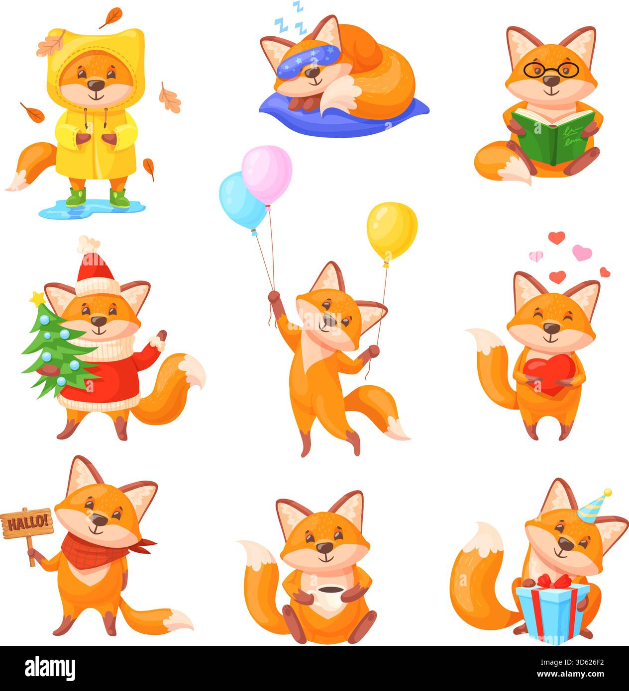 Red fox characters. Cartoon cute foxes mascots, funny foxy baby animal ...