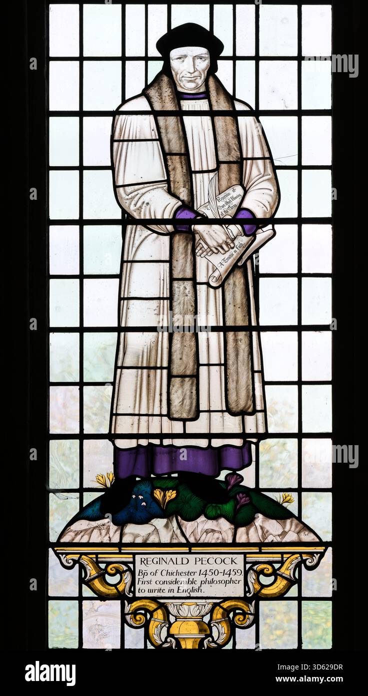 Stained glass window (of Reginald Pecock bishop 1450-1459 and first ...