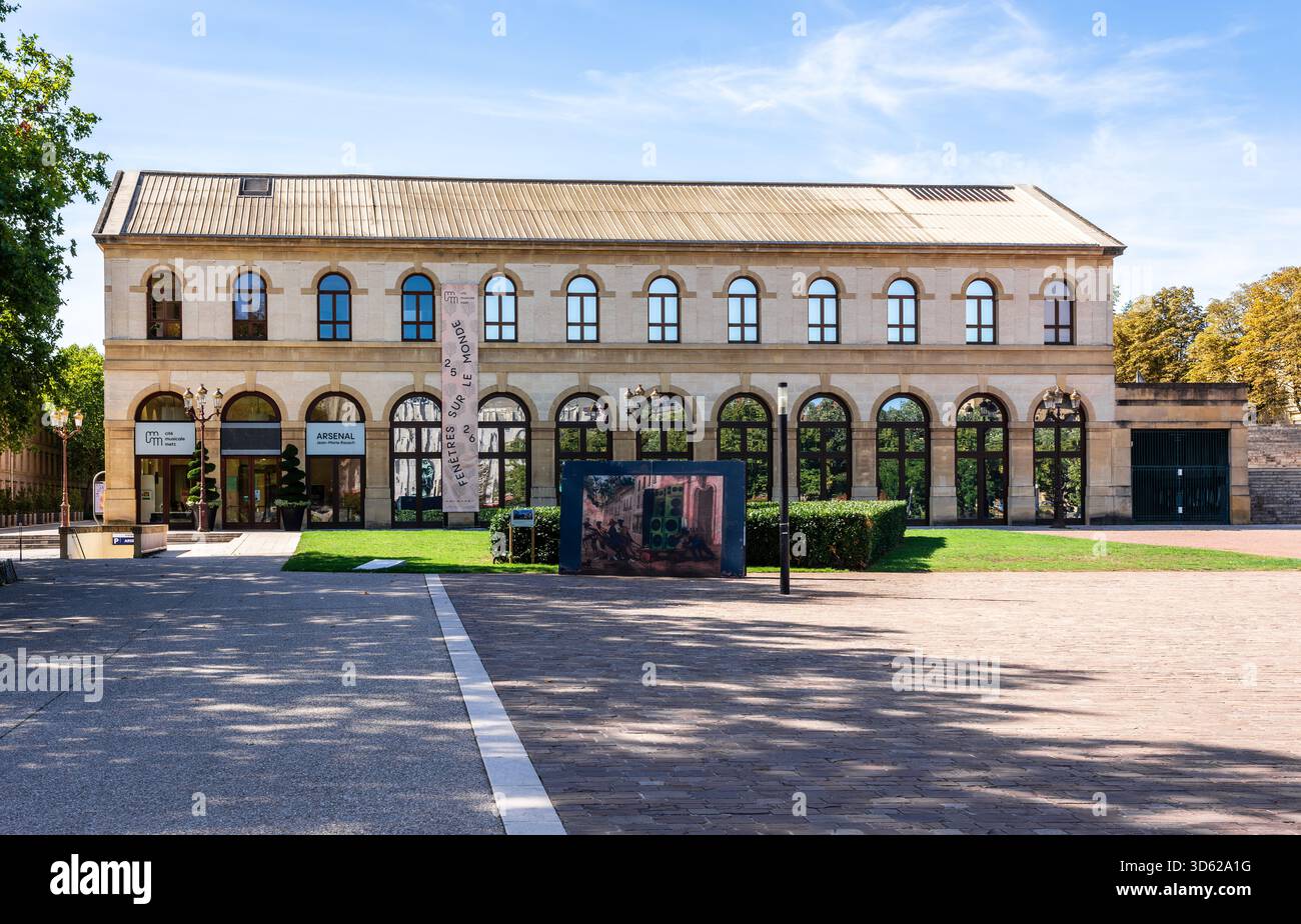 Northern facade of the Arsenal music center in Metz, France, a former military building converted into a complex of auditoriums and exhibition halls. Stock Photo