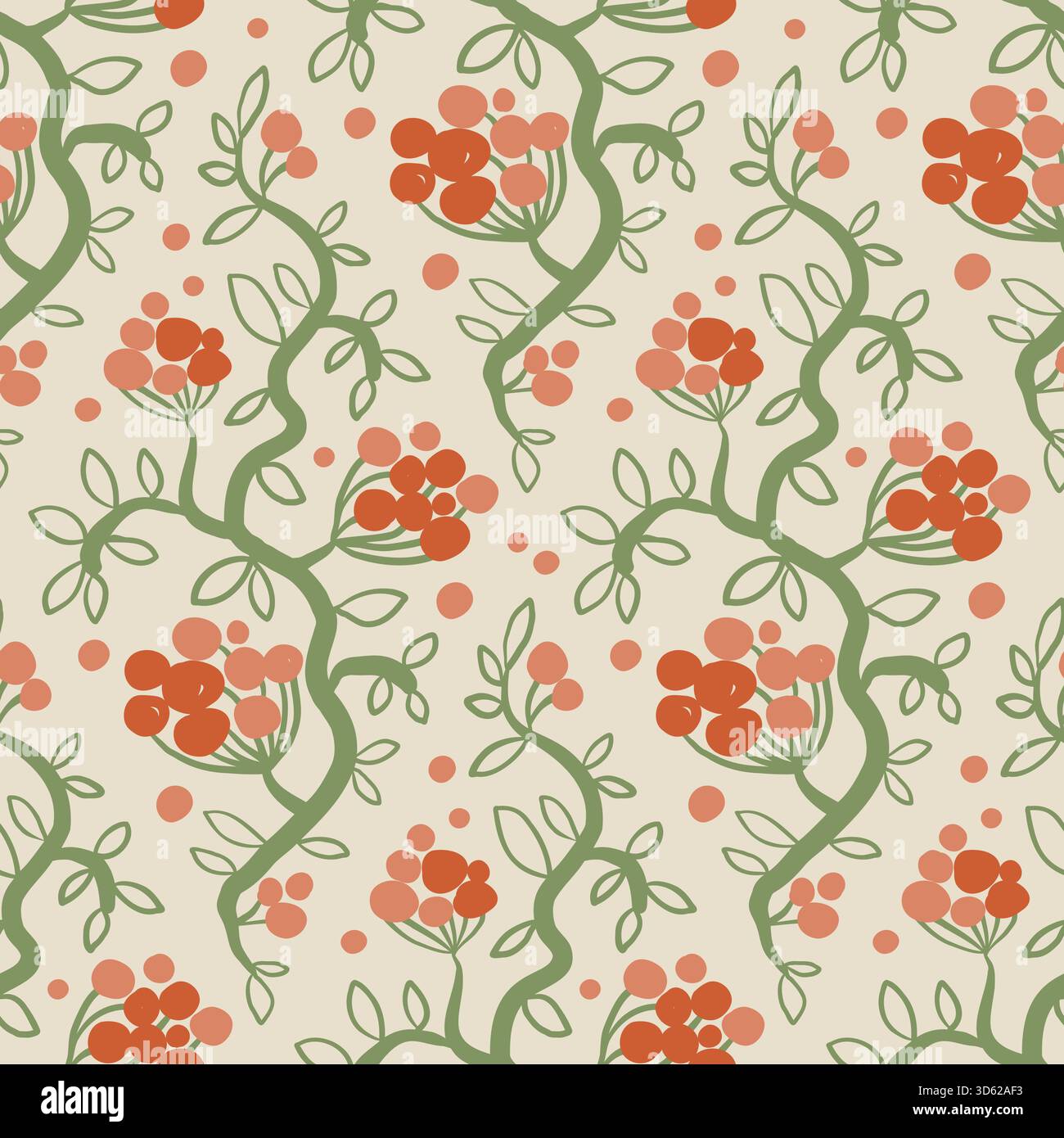 Vines and berries seamless pattern. Stock Vector