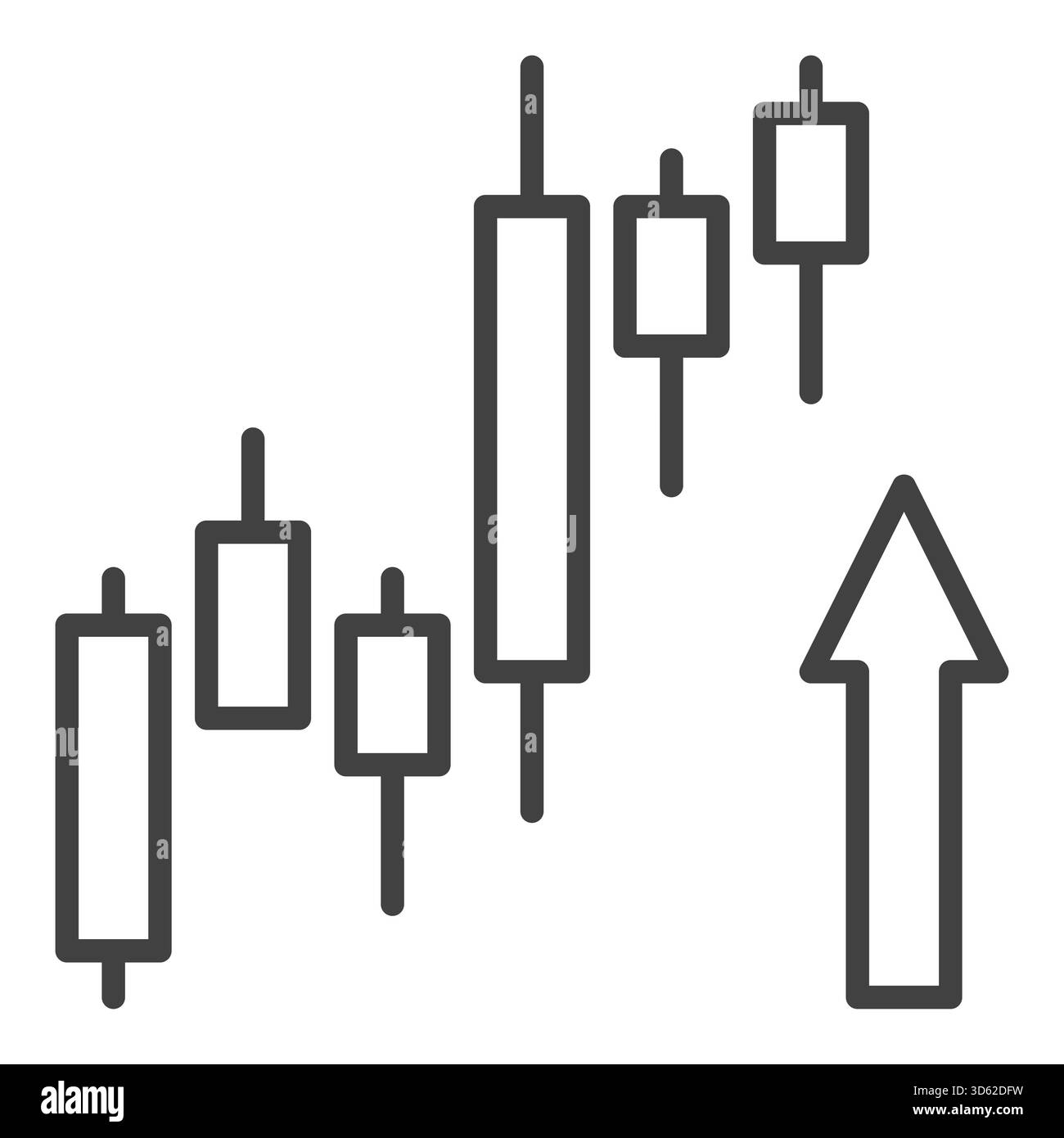 Candlestick Chart and Arrow vector Stock Market concept outline icon or ...