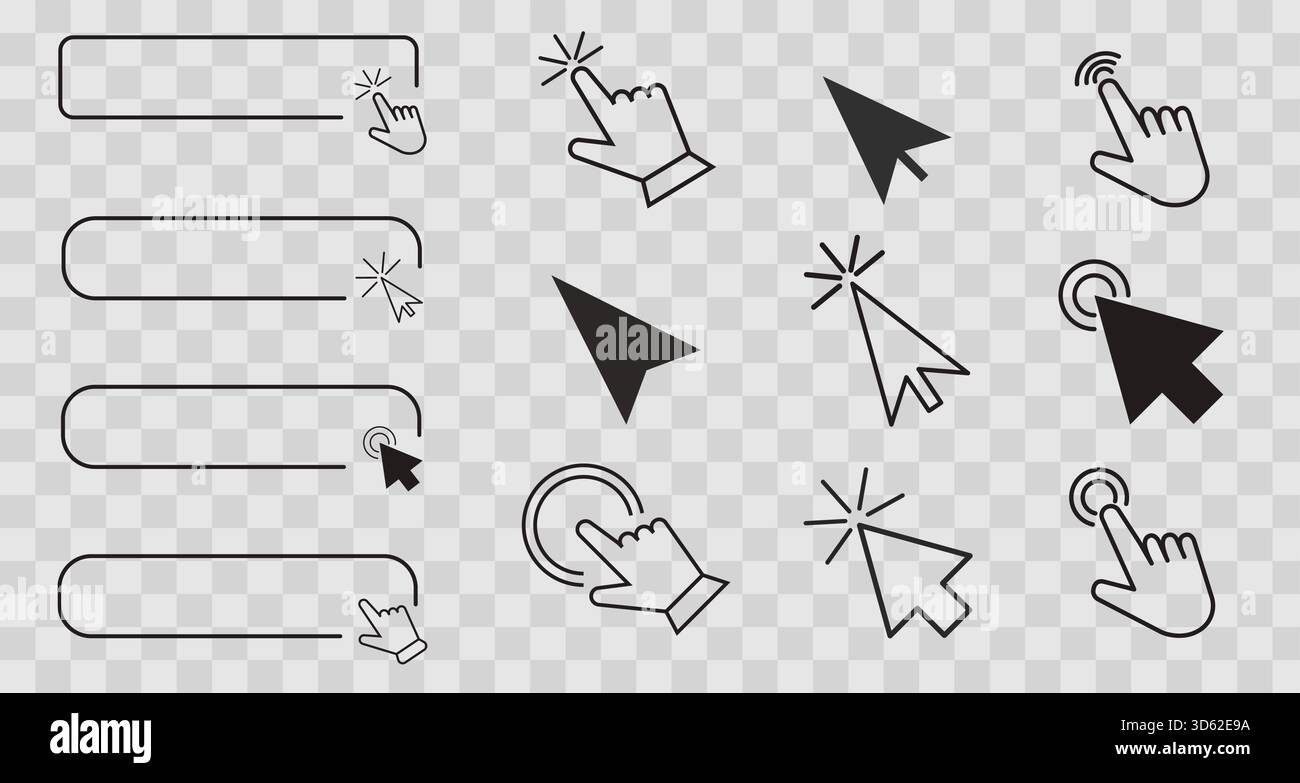 Cursor arrow pointer, click here mouse load symbol. Pointer cursor and ...