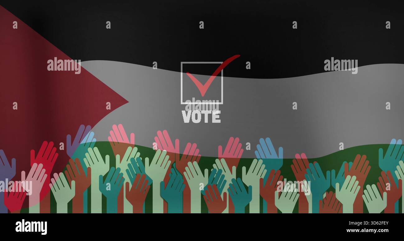Displaying raised hands forming crowd on flag poster, with checkbox ...