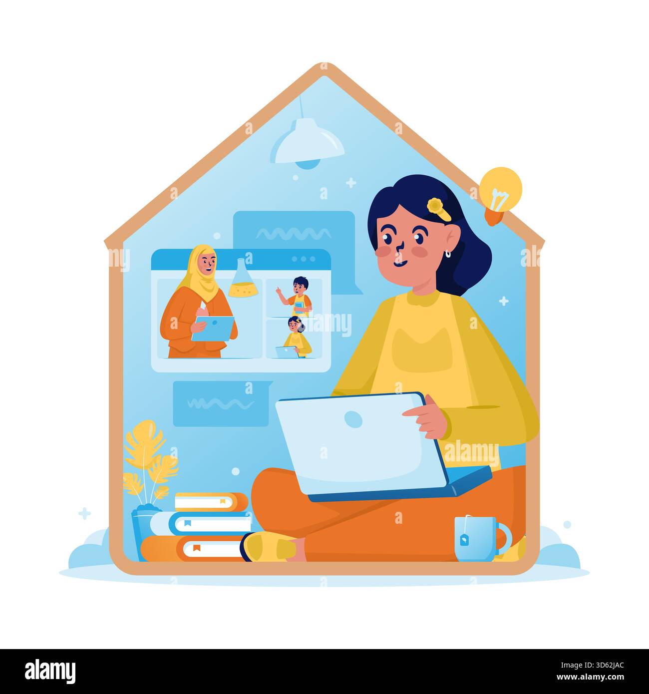 Studying online from home vector illustration Stock Vector