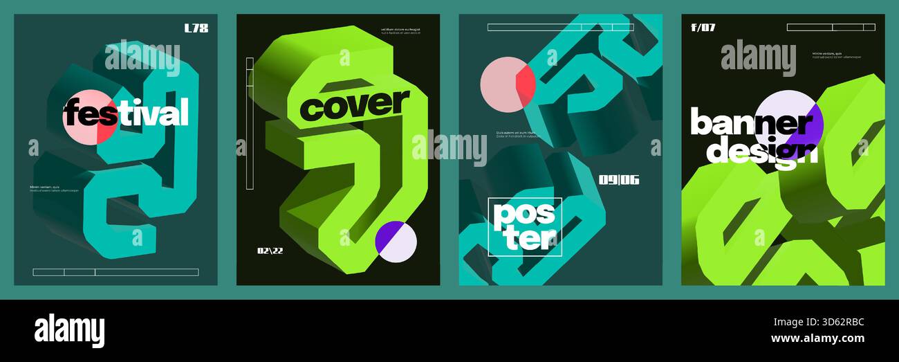 Simple and Abstract Poster Template Set with 3D Geometric Shapes ...