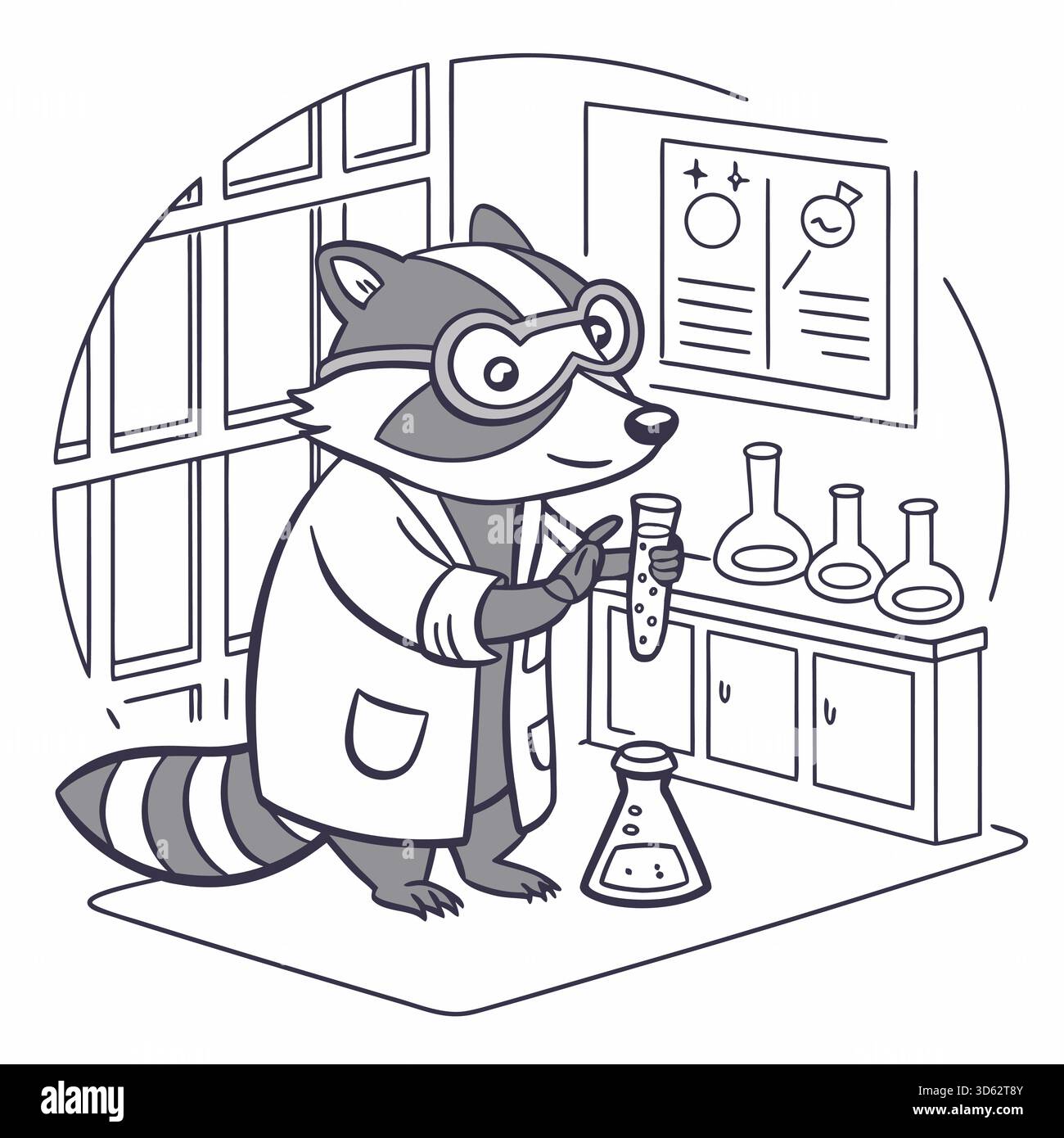 Cute raccoon scientist illustration Stock Vector Image & Art - Alamy