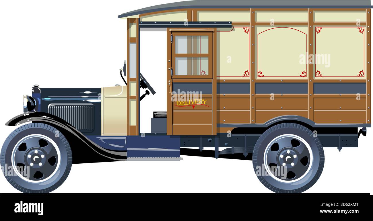 Vector retro delivery truck. Available eps-10 vector format separated by groups with transparency effects for one-click repaint Stock Vector