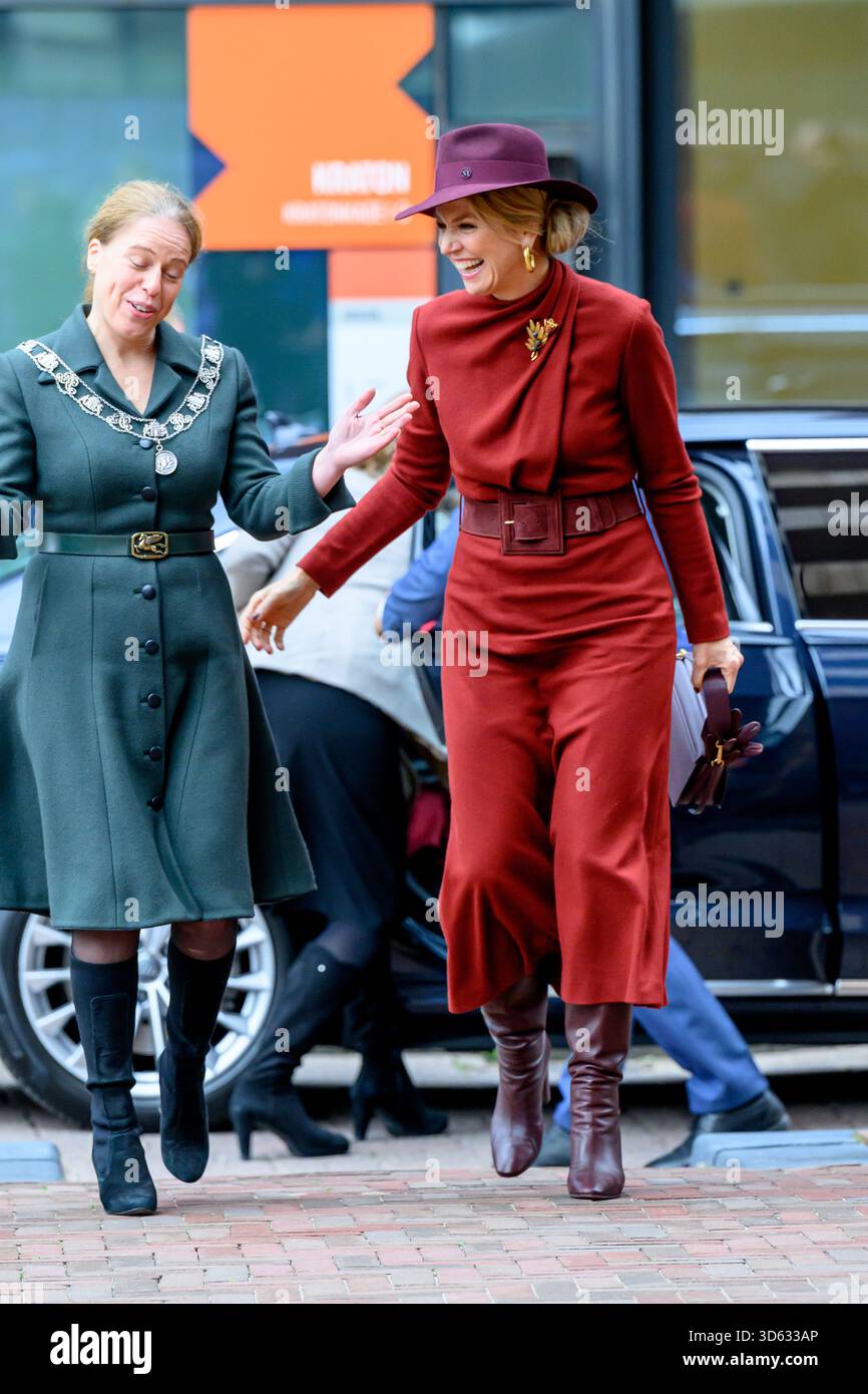 Queen Maxima at the opening of the circular wooden residential building ...