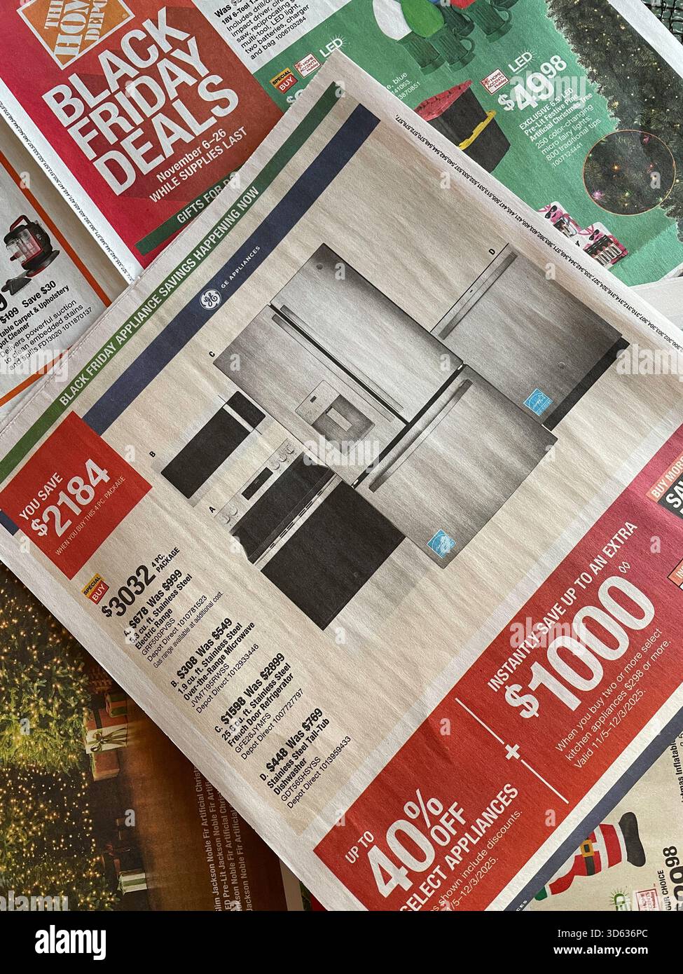 Black Friday Deals advertise big savings, New York City, 2025, USA - Smartphone Captured Stock Image