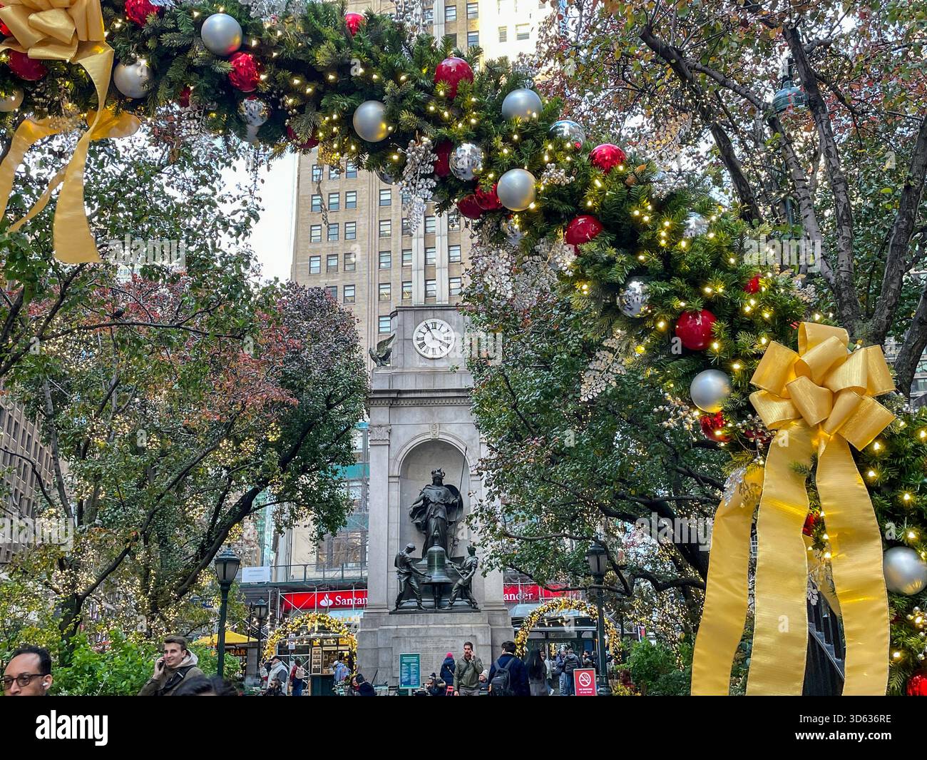 Herald Squar Park is decorated for Christmas outside of Macy's department store, 2025, New York City, United States - Smartphone Captured Stock Image