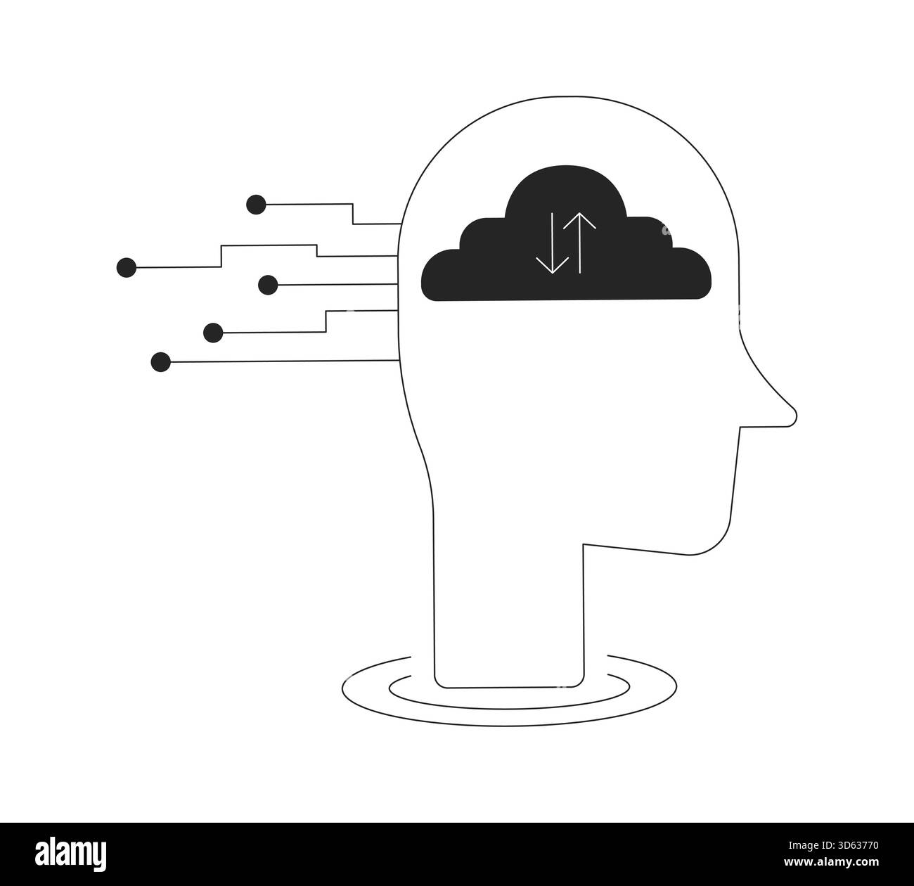 Digital data cloud in human head silhouette 2D line object Stock Vector