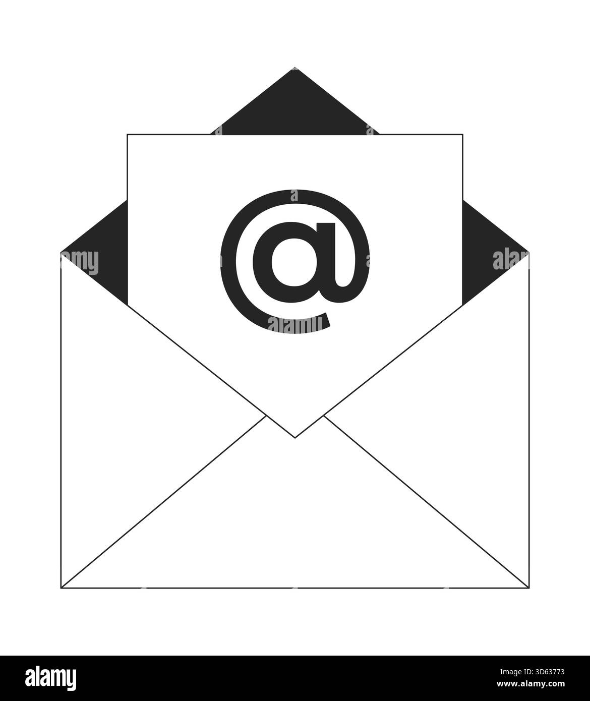 Open email envelope with at symbol 2D line object Stock Vector