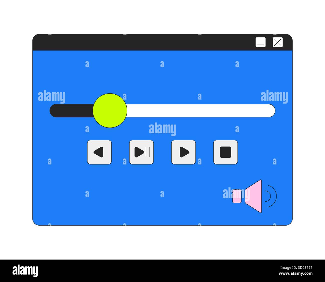 Media player interface with controls 2D cartoon object Stock Vector
