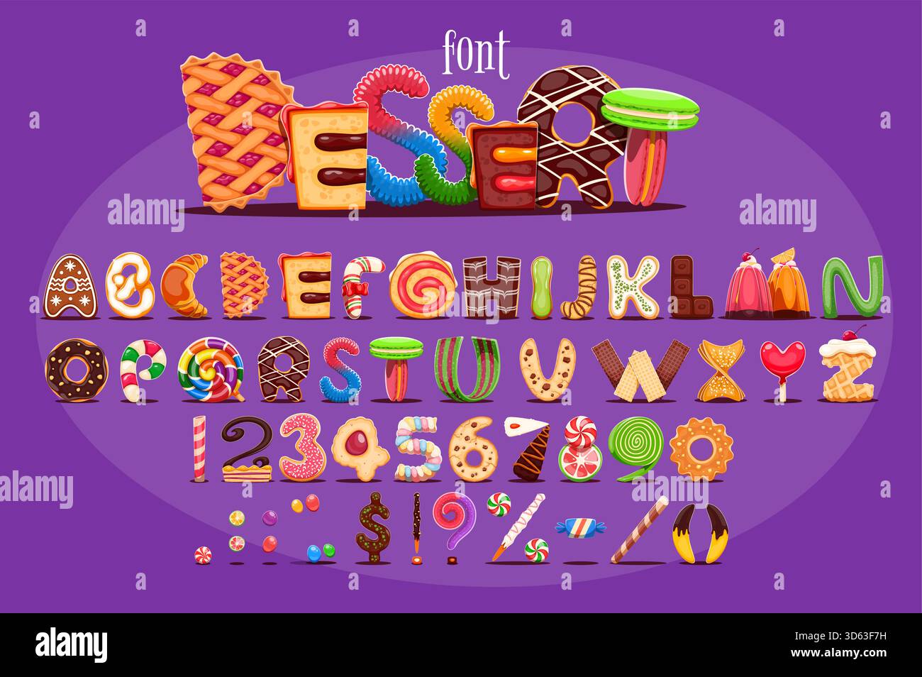 Sweets With Letters Cartoon dessert font, bakery typeface, sweet candy type, pastry and ...
