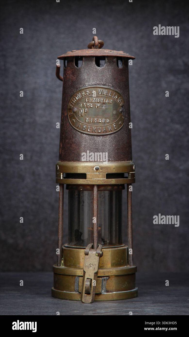 Original 1920s used antique Coal Miners Safety Lamp, Cambrian type