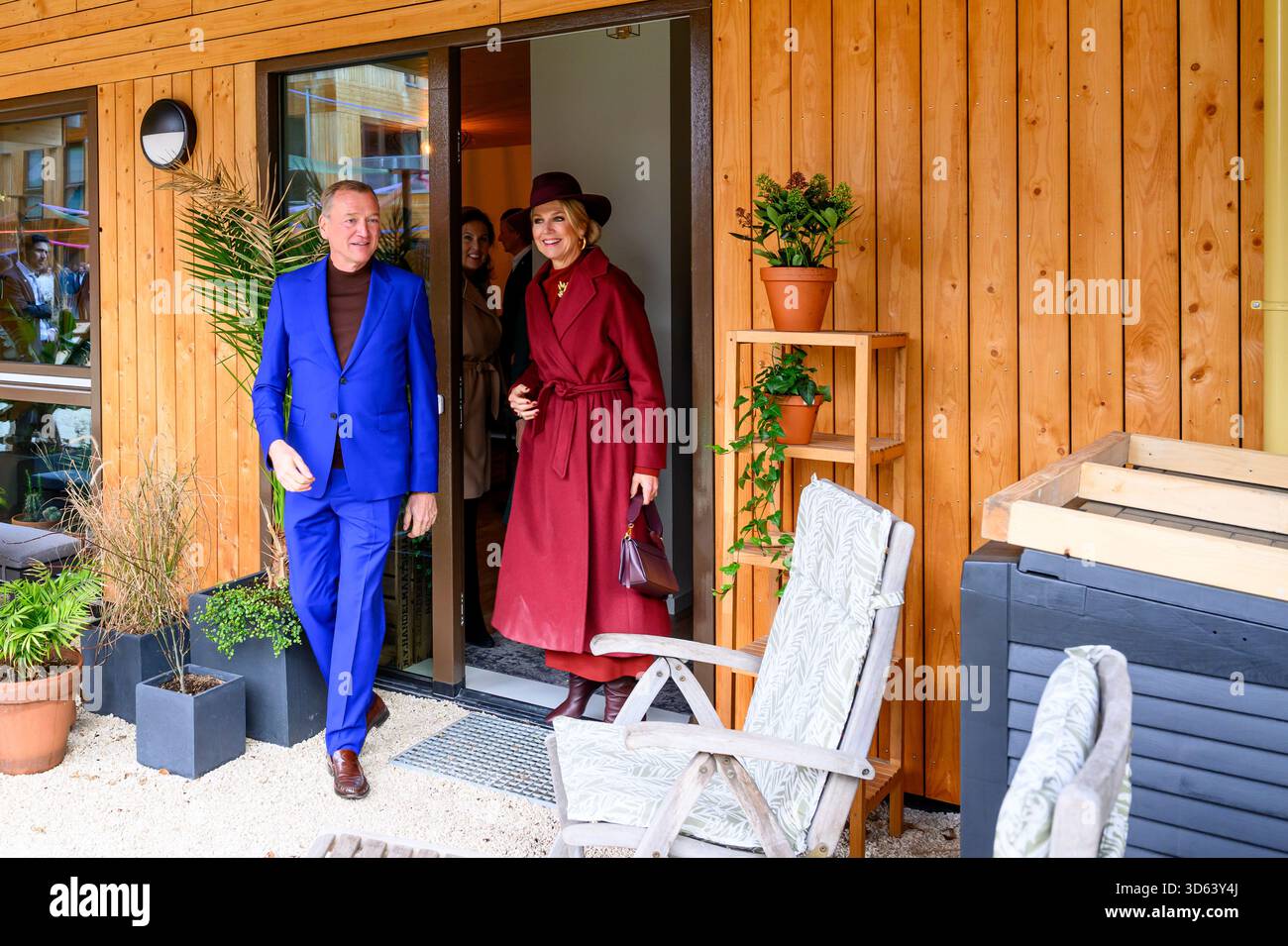 Queen Maxima at the opening of the circular wooden residential building ...