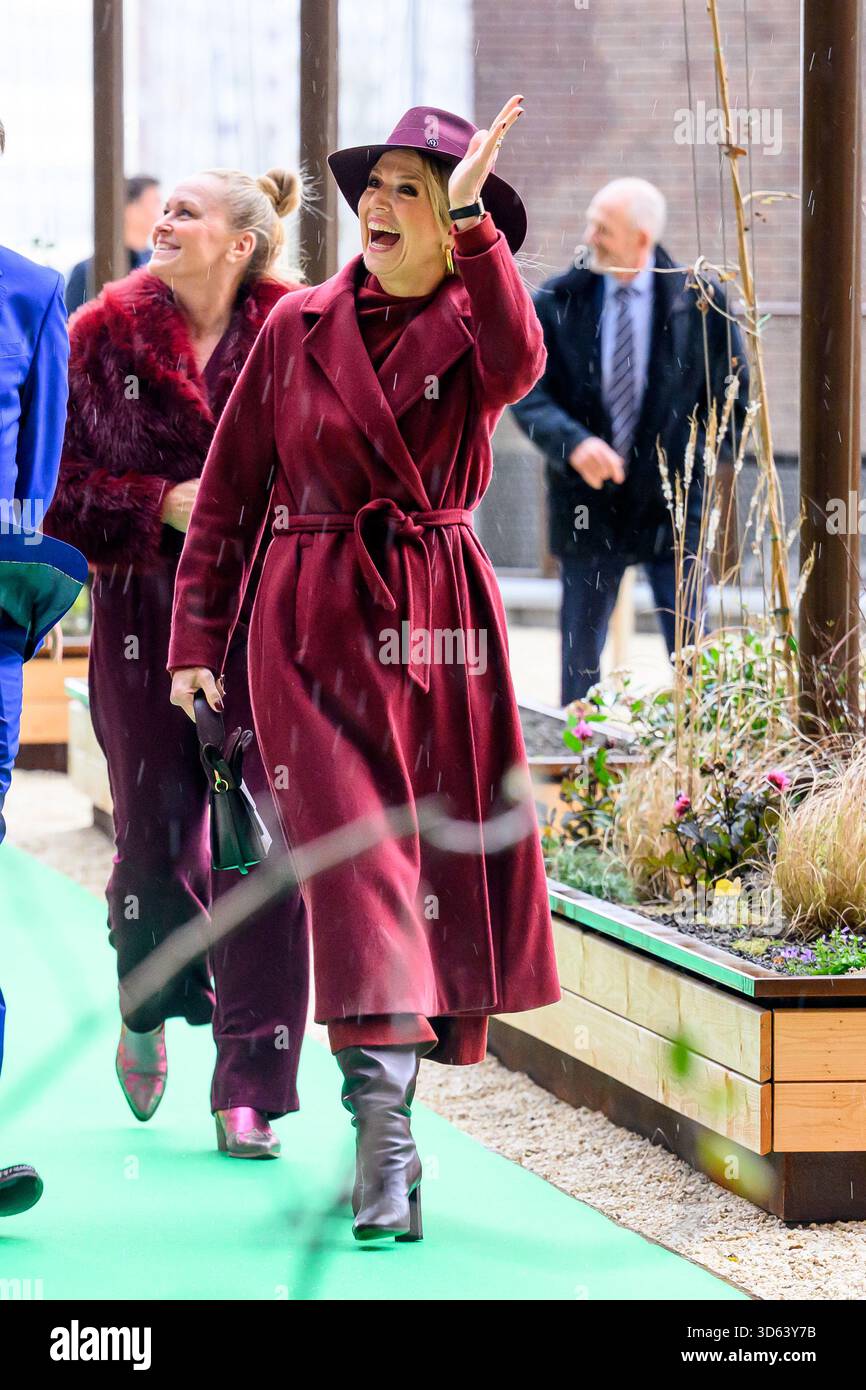 Queen Maxima at the opening of the circular wooden residential building ...