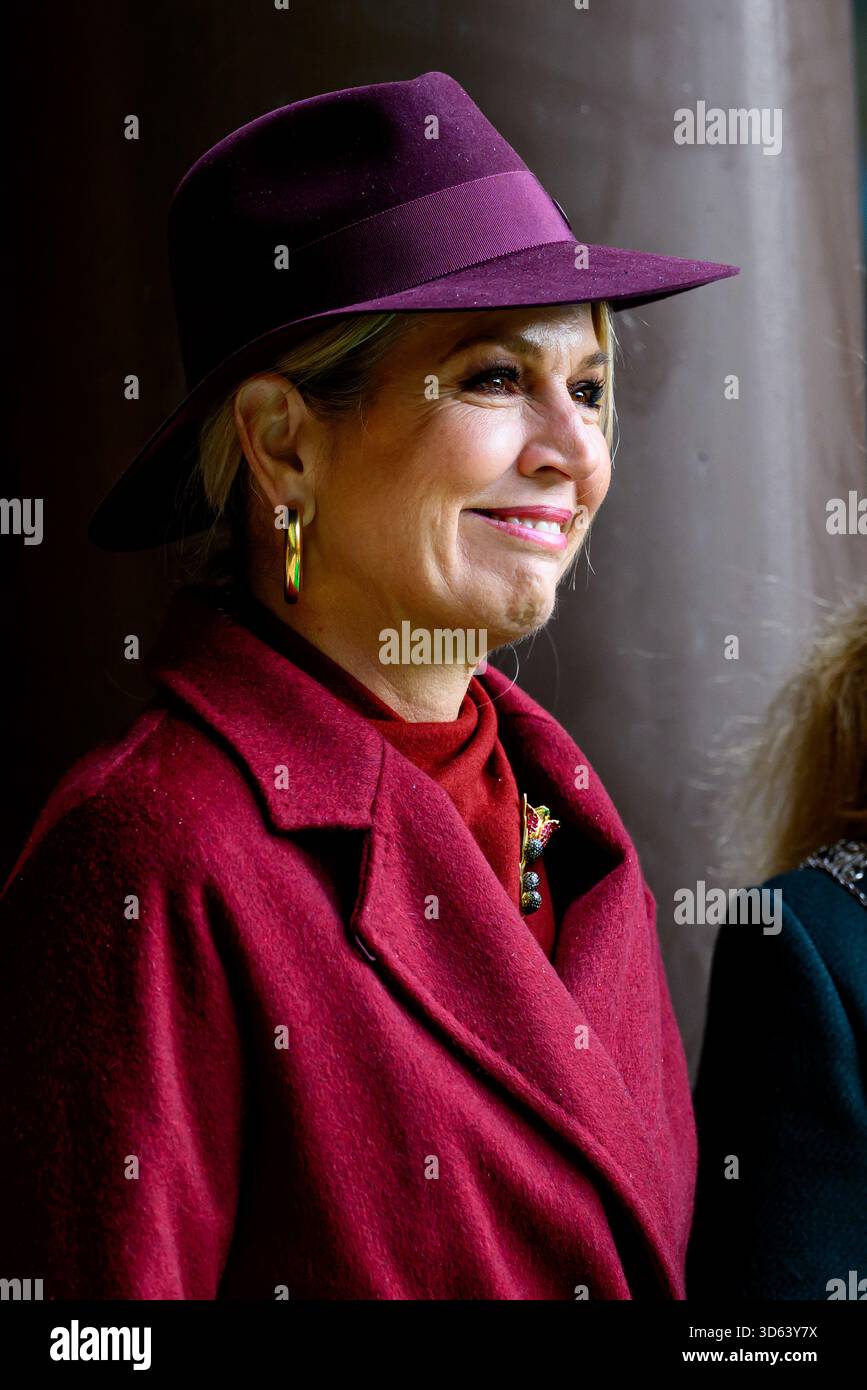 Queen Maxima at the opening of the circular wooden residential building ...