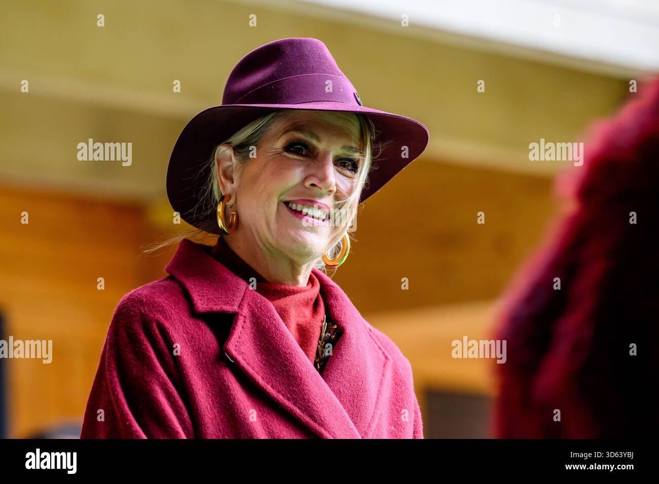 Queen Maxima at the opening of the circular wooden residential building ...