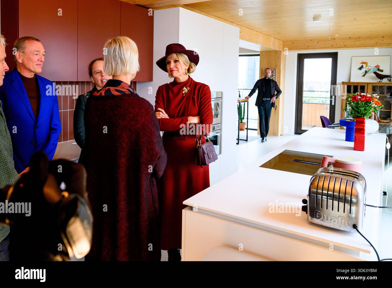 Queen Maxima at the opening of the circular wooden residential building ...