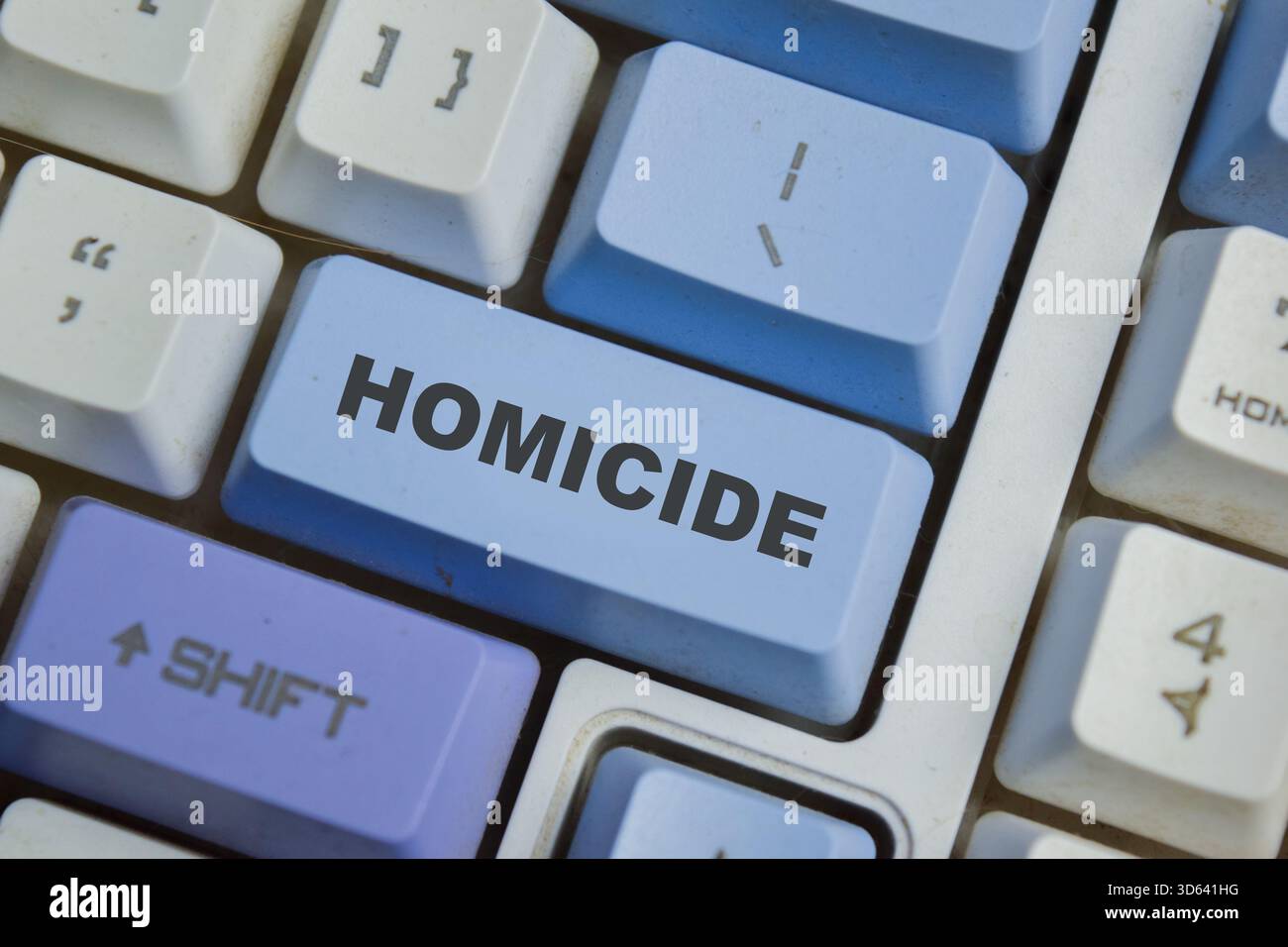 Homicide occurs when a person kills another person button on the keyboard Stock Photo