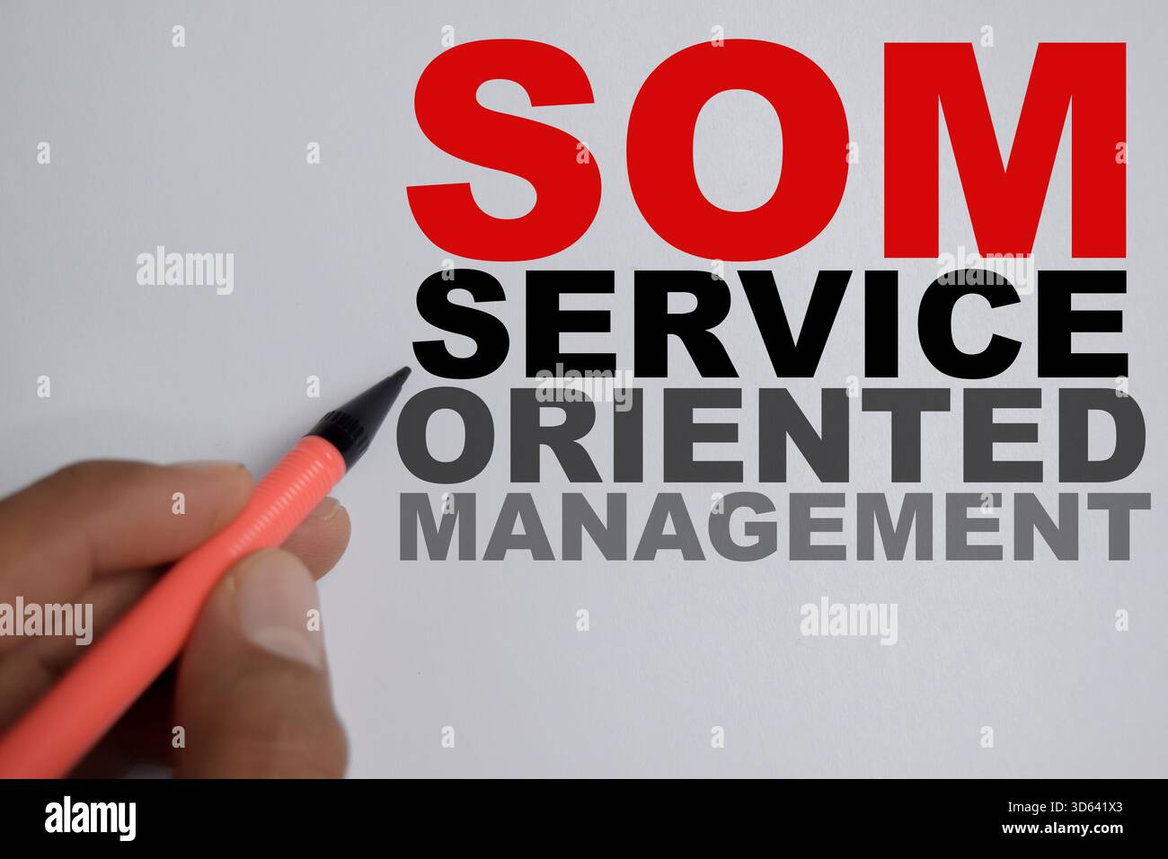 Concept of SOM - service oriented management write on book isolated on Wooden Table. organization leadership idea emphasizing service focus and profes Stock Photo