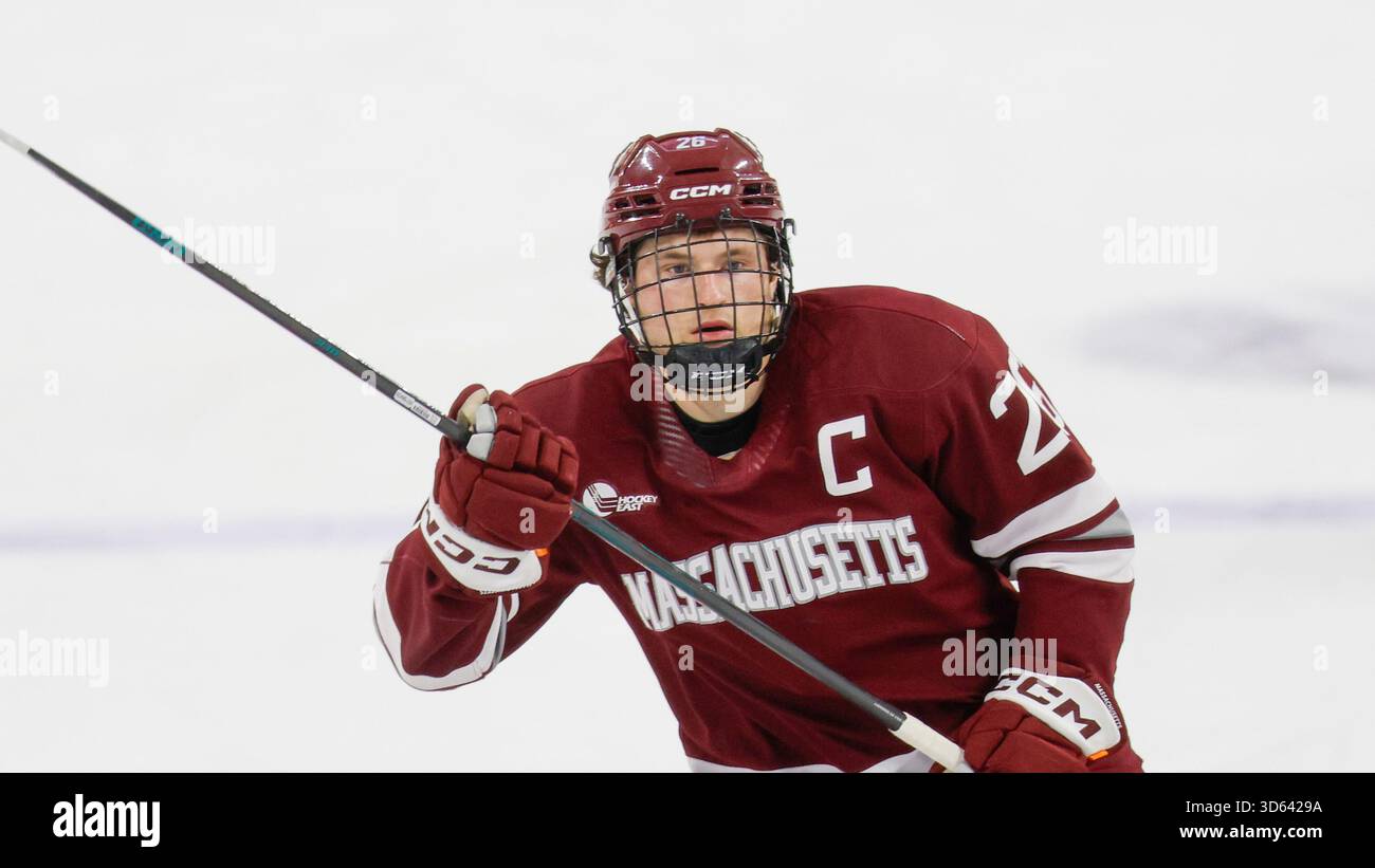 Massachusetts defenseman Owen Murray (26) skates during the first ...