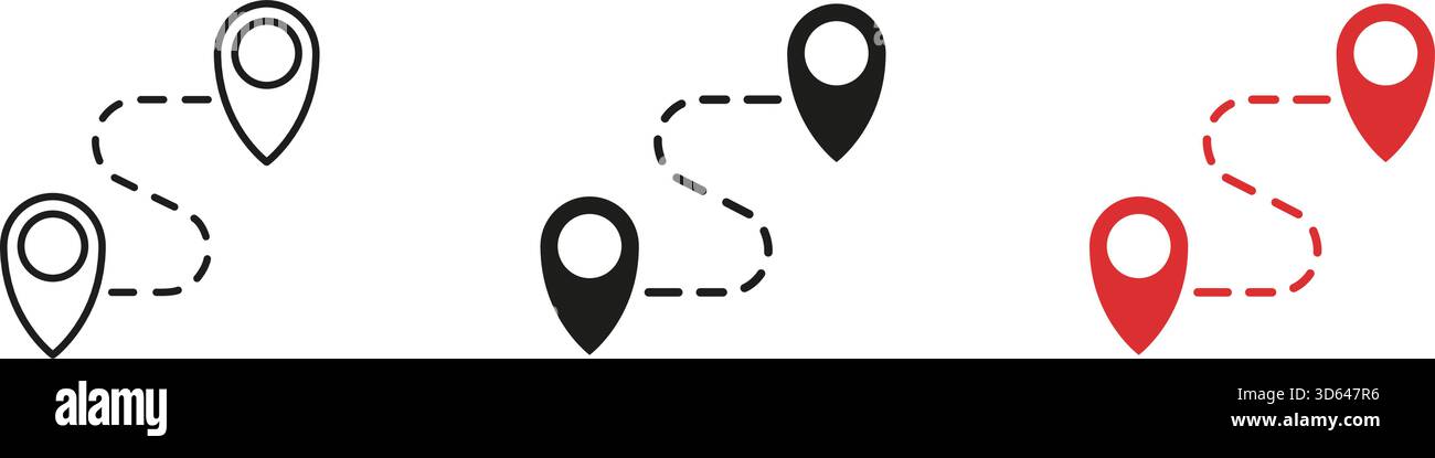 Waypoint Route with Circular Marker Line and Solid Icon Set. Journey ...