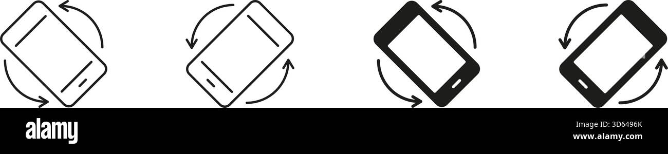 Smartphone Orientation Change Line and Solid Icon Set. Digital Device ...