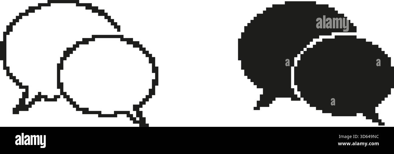 Speech Bubbles Pixel Art Icon Set. Communication, Messaging, And Conversation Symbol Collection. Chat Interface Design Elements. Isolated Vector Stock Vector