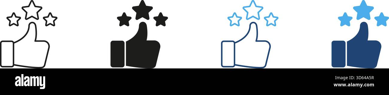 Thumbs Up With Stars Line And Solid Icon Set. Positive Feedback ...