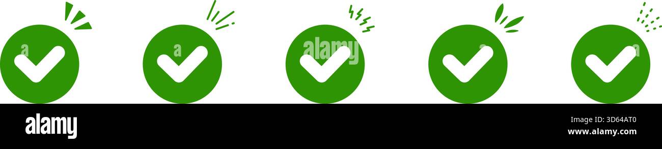 Green Check Mark Solid Icon Set. Confirmation, Approval, And Success ...