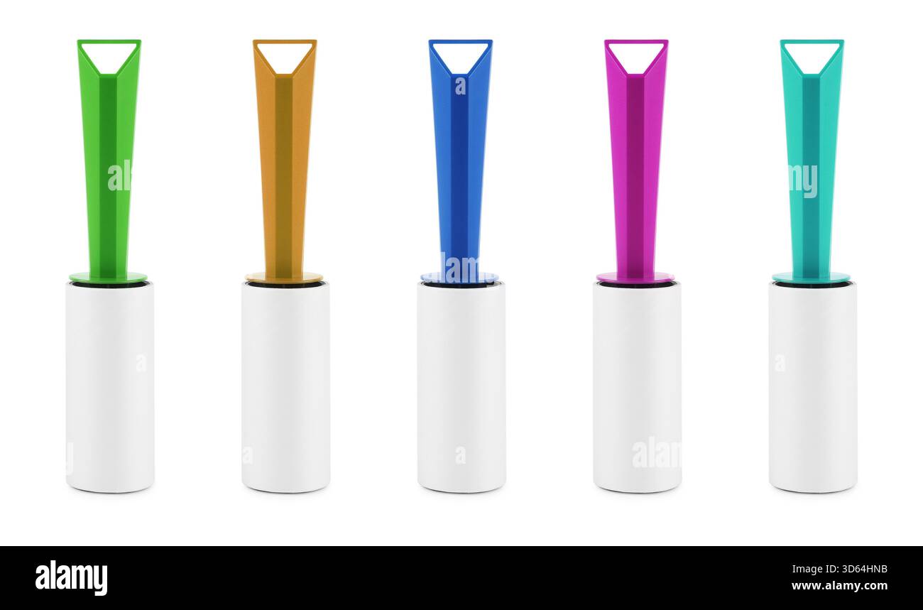 Lint rollers for cleaning clothes isolated on white, set Stock Photo