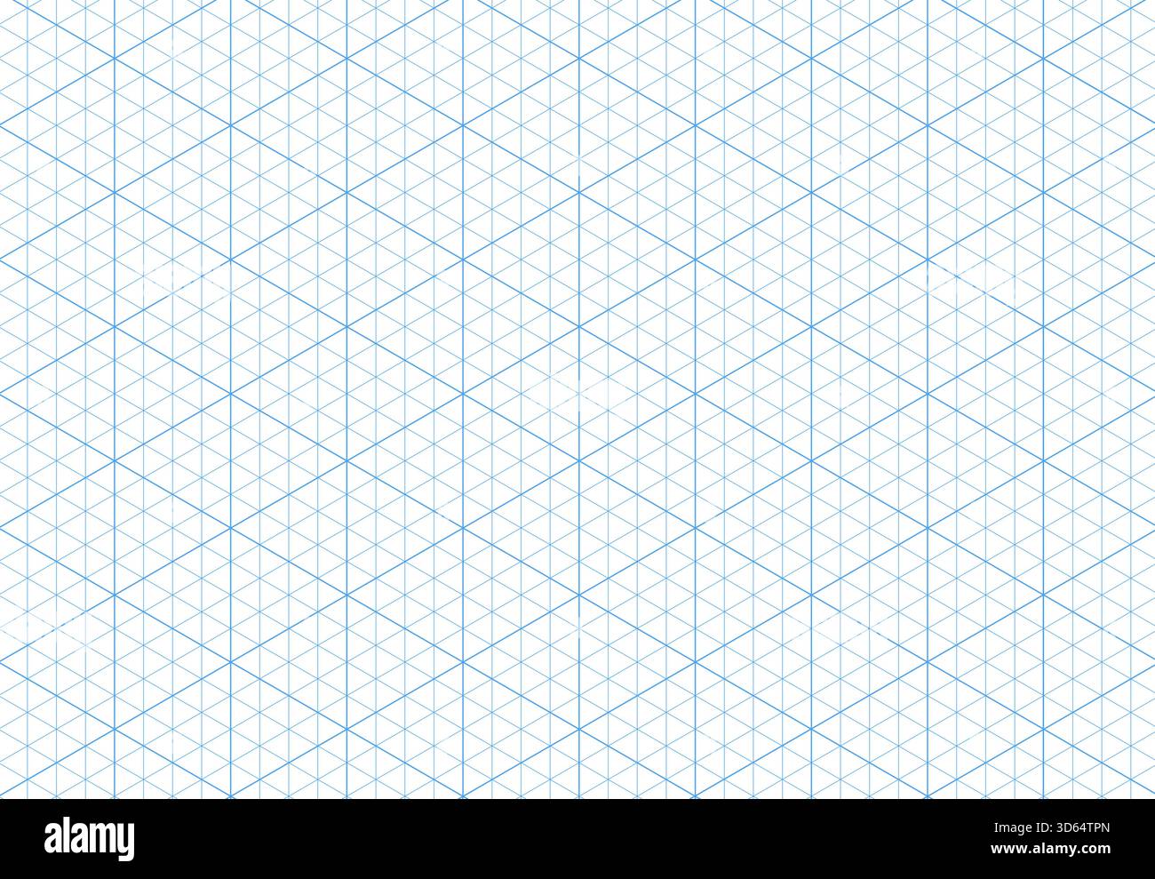Isometric blue grid pattern. Line guides. Isometric 3d perspective graph backdrop. Notebook sheet blank. Typography pattern for making notebooks Stock Vector
